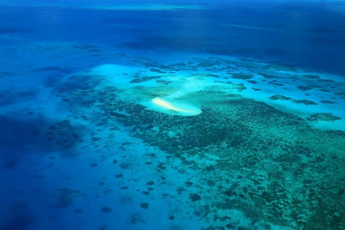 Aircraft flying over the Great Barrier Reef near Cairns